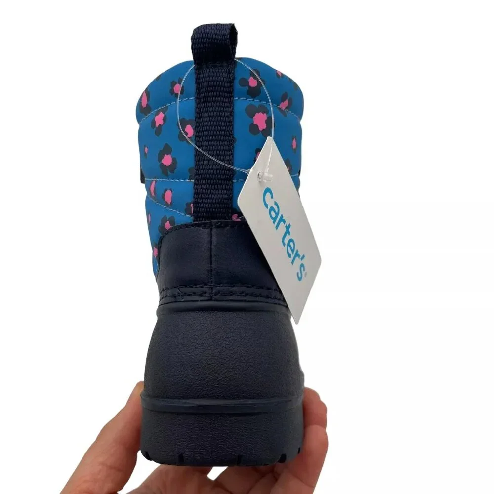 Carters‎ Toddler Girl's Snow Boots Size 8 Pink Navy Blue Slip on Warm & Comfy